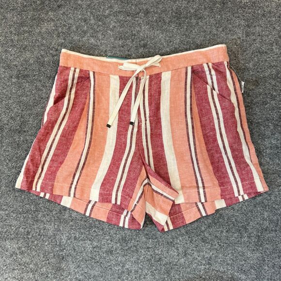 Old Navy Short Womens 8 Multi Linen Blend Drawstring Mid Rise Pockets Stripe - Picture 2 of 12